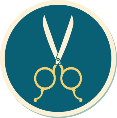 Bir insan tarafından çizilmiş geleneksel bir berber makas stili dövme çıkartması.