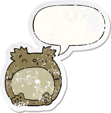 Konuşma baloncuğu olan çizgi film ayısı bir insan tarafından çizilmiş sıkıntılı eski bir çıkartma