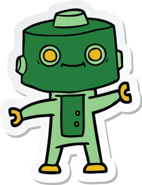 Bir insan tarafından çizilmiş robot karikatür çıkartması.