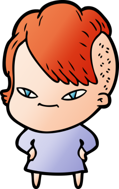 Bir insan tarafından çizilmiş hippi saç kesimli sevimli bir çizgi film kızı.