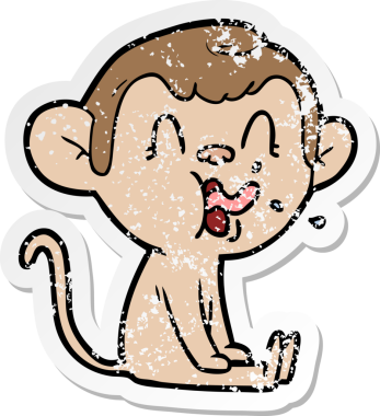 Bir insan tarafından çizilmiş deli bir çizgi maymunun sıkıntılı çıkartması.