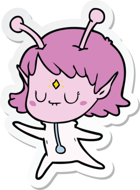 Bir insan tarafından çizilmiş uzaylı bir kızın çıkartması.