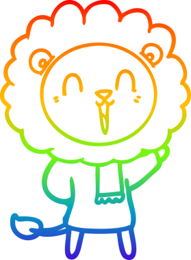 Gökkuşağı gradyan çizgisi bir insan tarafından çizilmiş kışın çizilmiş gülen aslan çizgi filmi.