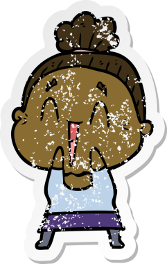 Bir insan tarafından çizilmiş mutlu, yaşlı bir kadının sıkıntılı çıkartması.