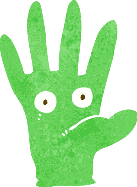 Bir insan tarafından çizilmiş gözleri olan çizgi film eli.