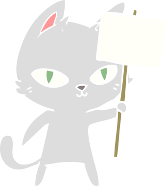 Bir insan tarafından çizilmiş düz renk çizgi film kedisi el sallama işareti