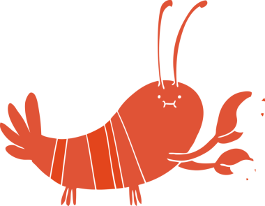 Bir insan tarafından çizilmiş düz renkli karikatür ıstakozu