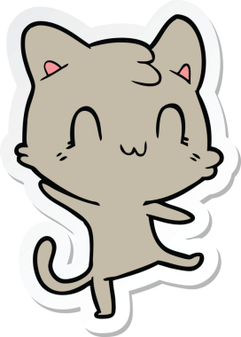 Bir insan tarafından çizilmiş mutlu bir kedinin çıkartması.