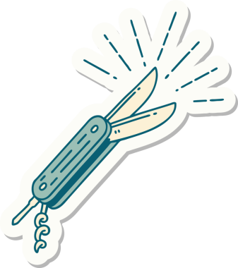 Bir insan tarafından çizilmiş dövme stili katlanır bıçak çıkartması.