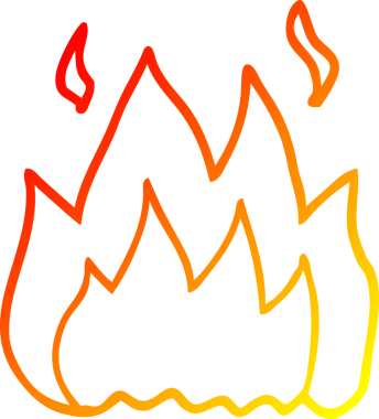 Bir insan tarafından çizilen yanan çizgi filmin sıcak eğimli çizgisi.