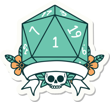 Bir insan tarafından çizilmiş doğal bir d20 zar etiketi.