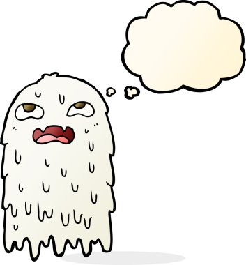 Düşünce baloncuğu insan tarafından çizilmiş iğrenç bir çizgi film hayaleti.