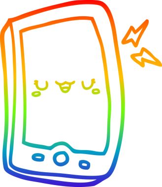 Gökkuşağı gradyan çizgisi bir insan tarafından çizilmiş şirin bir cep telefonunun çizimi