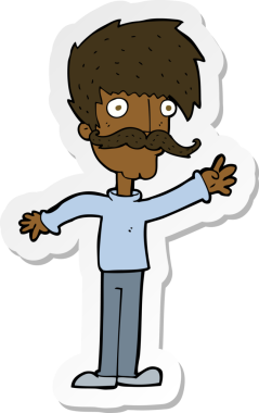 Bir insan tarafından çizilmiş bıyıklı bir karikatür çıkartması.