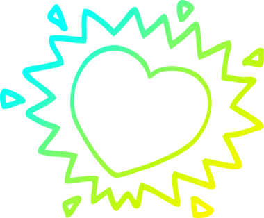 Bir insan tarafından çizilmiş yanan bir kalbin soğuk gradyan çizgisi.