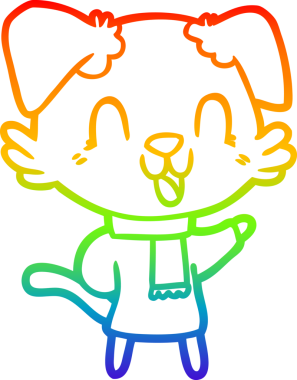 Gökkuşağı gradyan çizgisi bir insan tarafından çizilmiş gülen bir çizgi köpeğin çizimi