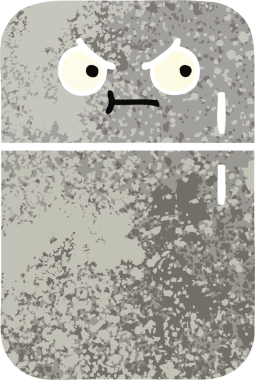 Bir insan tarafından çizilmiş buzdolabının retro çizim tarzı karikatürü.