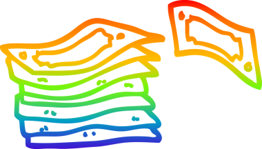 Gökkuşağı gradyan çizgi çizimi bir insan tarafından çizilmiş para yığını