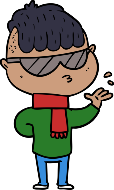 Bir insan tarafından çizilmiş güneş gözlüğü takan çizgi film çocuğu.