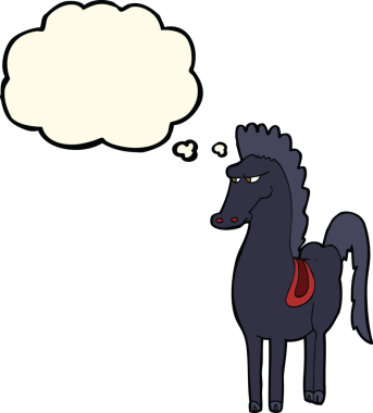 Bir insan tarafından çizilmiş düşünce baloncuklu çizgi film atı.