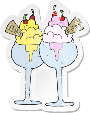 Bir insanın çizdiği karikatür dondurmasının gerilimli retro etiketi.