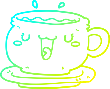 Bir insan tarafından çizilmiş soğuk gradyan çizgi film fincanı ve fincan tabağı.