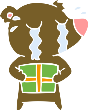 Düz renkli çizgi film ağlayan ayı. Bir insan tarafından çizilmiş.