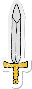 Bir insan tarafından çizilmiş karikatür kılıcının sıkıntılı çıkartması.