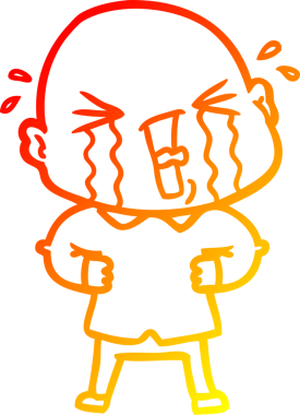 Bir insan tarafından çizilmiş, ağlayan kel bir adamın çizgi çizimi.