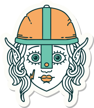 Bir insan tarafından çizilmiş elf dövüşçüsü karakterinin çıkartması.