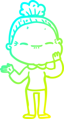 Bir insan tarafından çizilmiş barışçıl, yaşlı bir kadının soğuk çizgi çizimi.