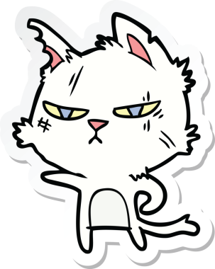 Bir insan tarafından çizilmiş sert çizgi film kedisinin çıkartması.