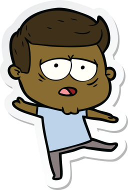 Bir insan tarafından çizilmiş yorgun bir çizgi film çıkartması.