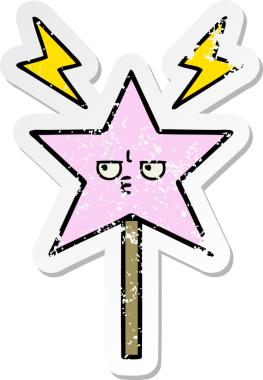 Bir insan tarafından çizilmiş sevimli bir çizgi film sihirli değneğinin sıkıntılı çıkartması.