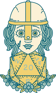 Retro Dövme Tarzı İnsan Dövüşçüsü Doğal 20 D20 zar atışıyla Bir insan tarafından çizilmiş