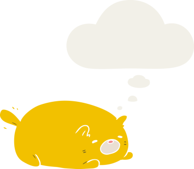 Düşünce baloncuğu olan çizgi film kedisi insan tarafından çizilmiş.