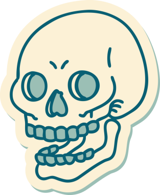 Bir insan tarafından çizilmiş bir kafatasının geleneksel stiliyle dövme çıkartması.