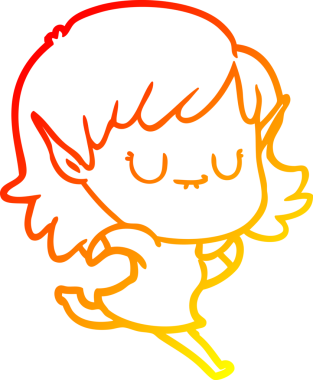 Bir insan tarafından çizilmiş mutlu bir elf kızının çizgi çizimi.