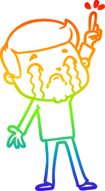 Gökkuşağı gradyan çizimi bir insan tarafından çizilmiş ağlayan bir karikatür adamı çiziyor.