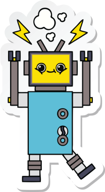 Bir insan tarafından çizilmiş arızalı sevimli bir robot karikatürü çıkartması.