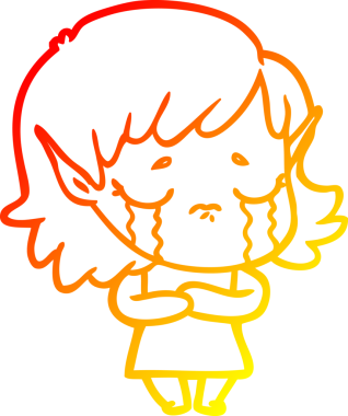 Bir insan tarafından çizilmiş, ağlayan bir elf kızı çizimi.