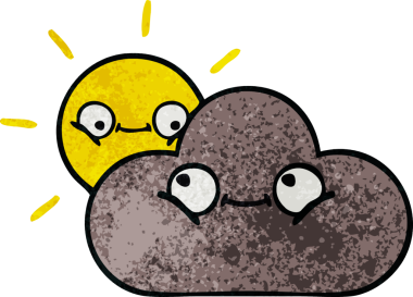 Bir fırtına bulutunun retro grunge dokusu ve bir insan tarafından çizilmiş güneş.