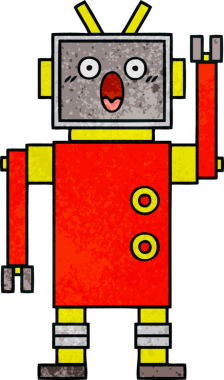 Bir insan tarafından çizilmiş bir robotun retro grunge dokusu