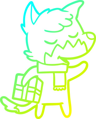 Bir insan tarafından çizilmiş Noel hediyesi olan dost canlısı bir tilkinin çizimi.