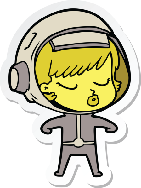 Çizgi film çıkartması. Bir insan tarafından çizilmiş güzel astronot kız.