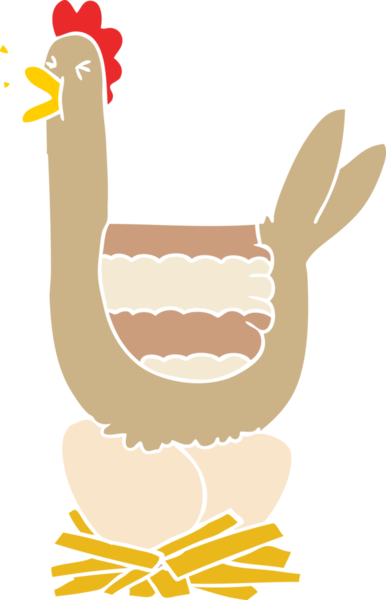 Bir insan tarafından çizilmiş düz renkli çizgi film tavuğu.