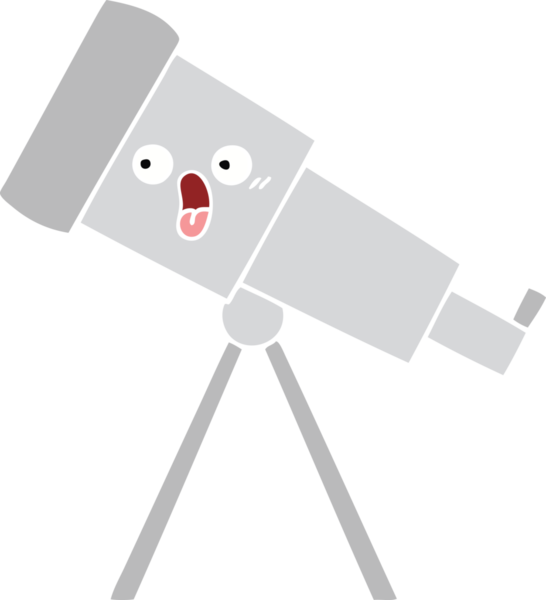 Bir insan tarafından çizilmiş düz renkli bir teleskop karikatürü