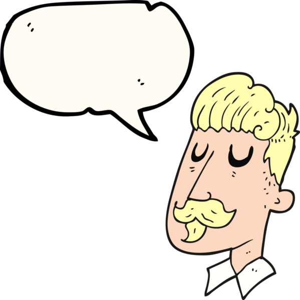 Bir insan tarafından çizilmiş bıyıklı serbest konuşma balonu karikatürü adam.