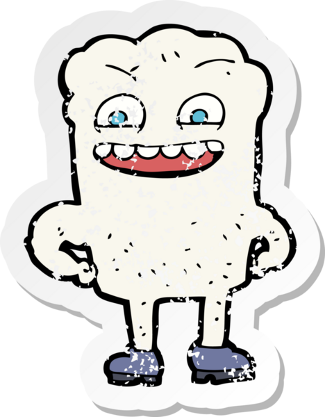 Bir insan tarafından çizilmiş mutlu dişi olan bir çizgi filmin gerilimli retro yapıştırması.