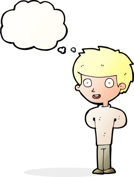 Bir insan tarafından çizilmiş düşünce balonu olan mutlu çocuk çizgi filmi.